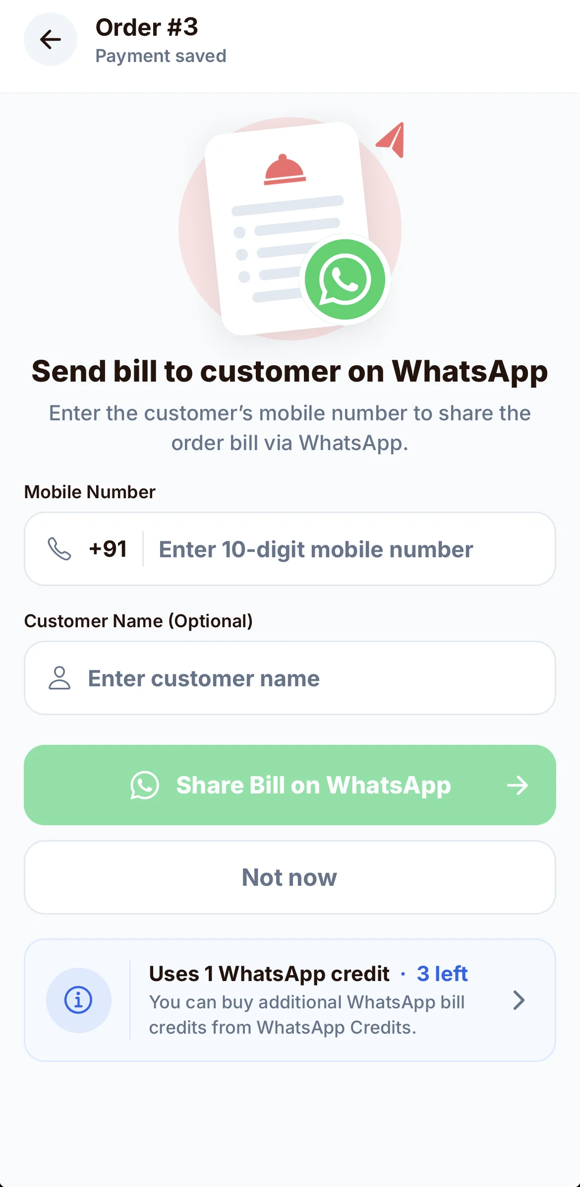 Send bill to customer on WhatsApp after payment