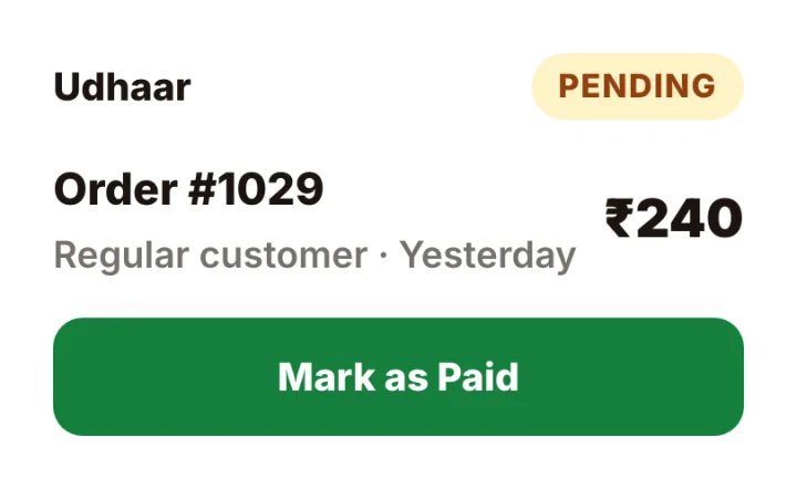 Udhaar / Pay Later option when collecting payment