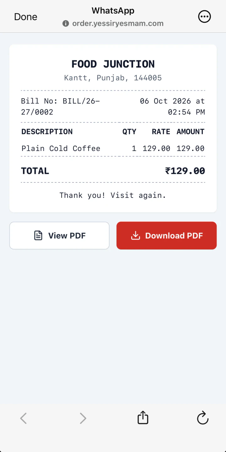 Digital bill opened on the customer’s phone