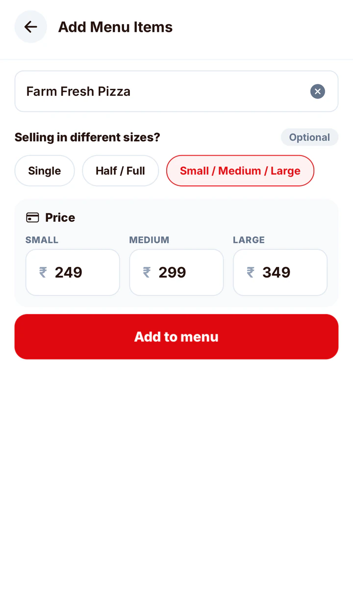 Setting your own price for a menu item